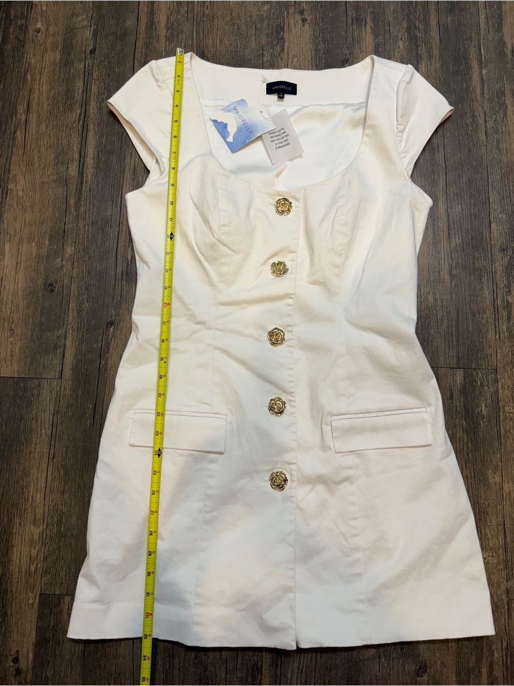 NWT MAJORELLE Genevieve White Short Sleeve Gold Rose Button Mini Dress REVOLVE - Picture 12 of 12